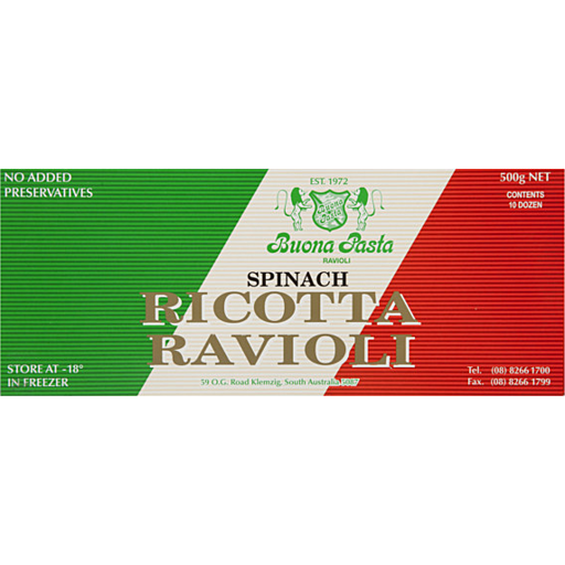 Buona Pasta Spinach Ravioli 500g