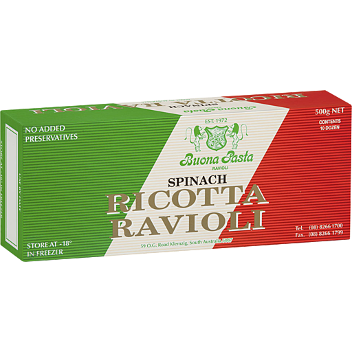 Buona Pasta Spinach Ravioli 500g